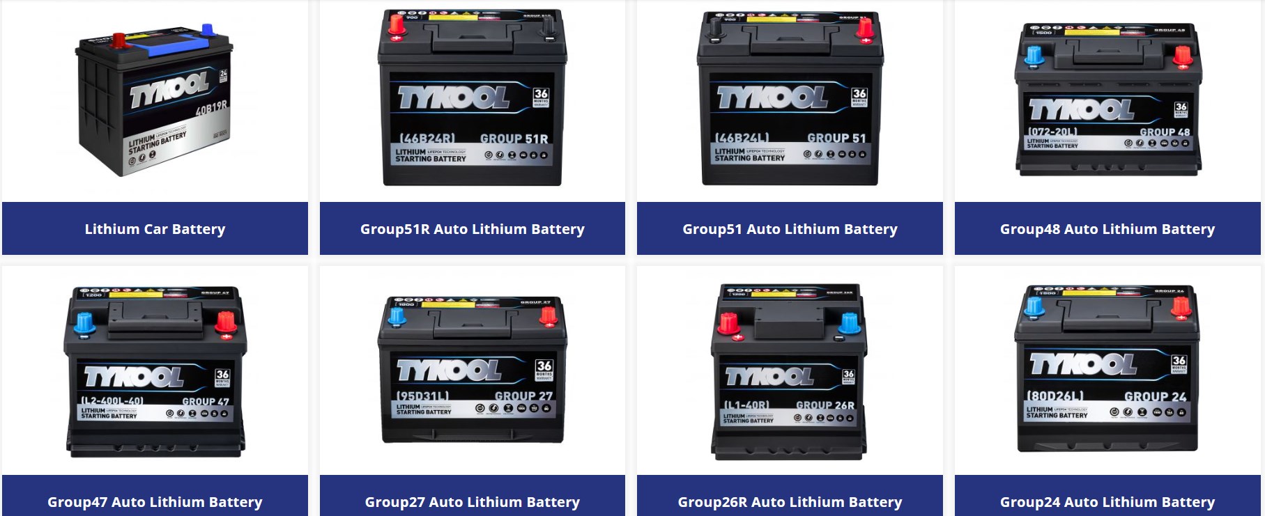 tykool lithium automotive battery product catalog